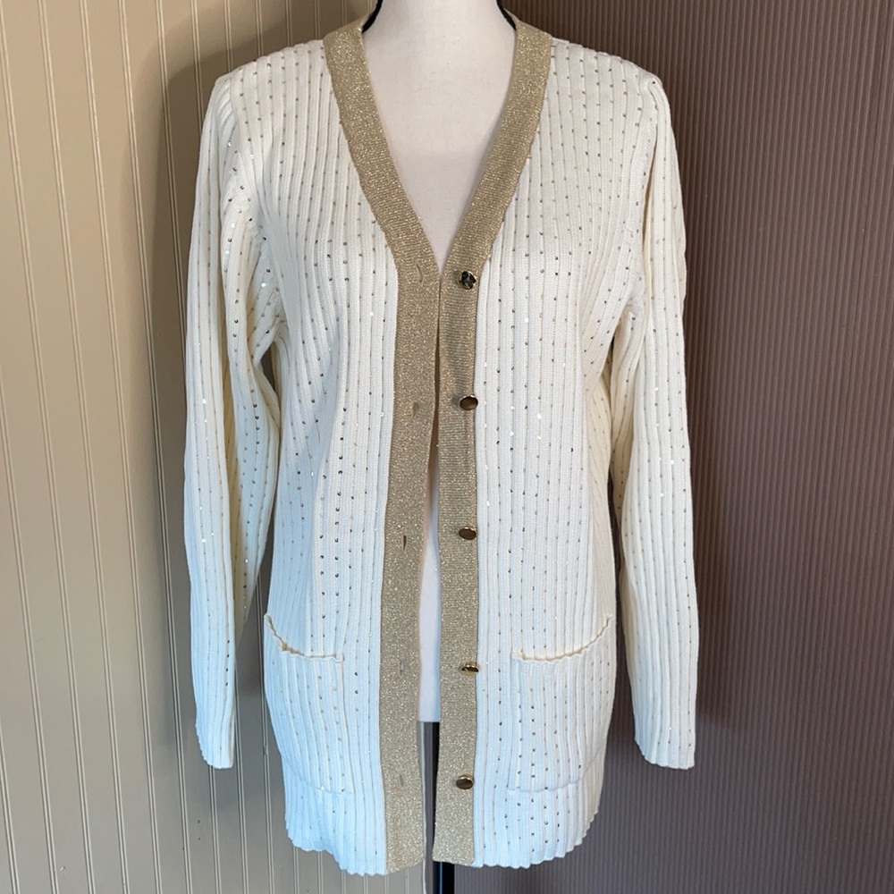 Linea cream/gold long knit cardigan size large